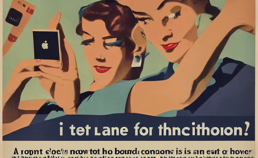 Prompt: a mid century advertisement for the iPhone