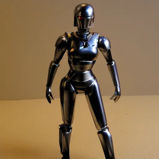 Image similar to Low poly Hot slim fit attractive steel cylon woman from battlestar galactica chrome cylon invasion centurion robot