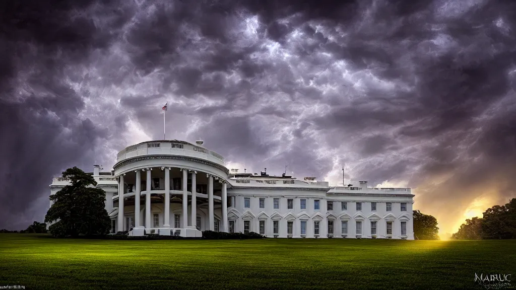 Prompt: amazing landscape photo of the white house by marc adamus, beautiful dramatic lighting