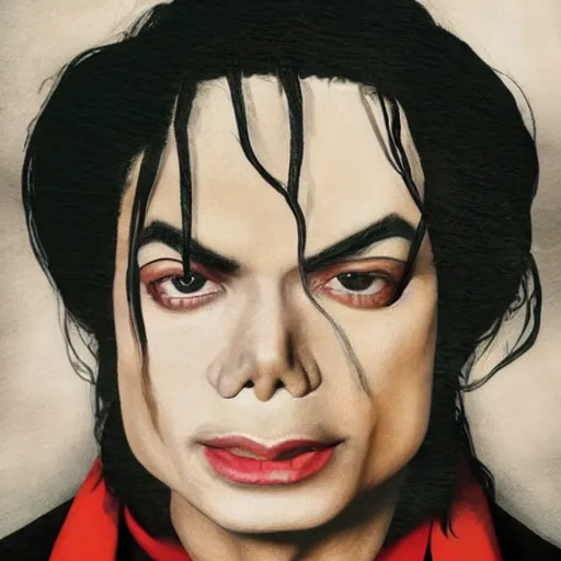 Prompt: Miranda Cosgrove and michael Jackson fusion self portrait, realistic image, studio lighting, elegant