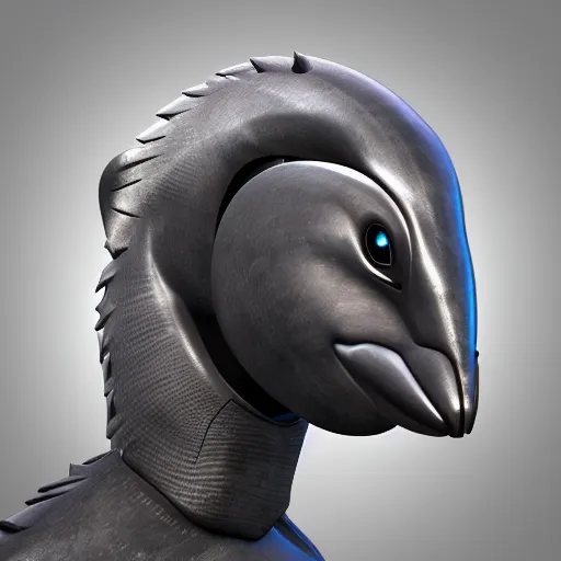 Prompt: anthro robotic dolphin headshot profile picture, side profile shot, commission on furaffinity, unreal engine