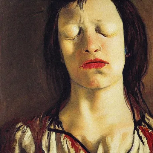 Prompt: realistic portrait of a crying woman expressionism baroque