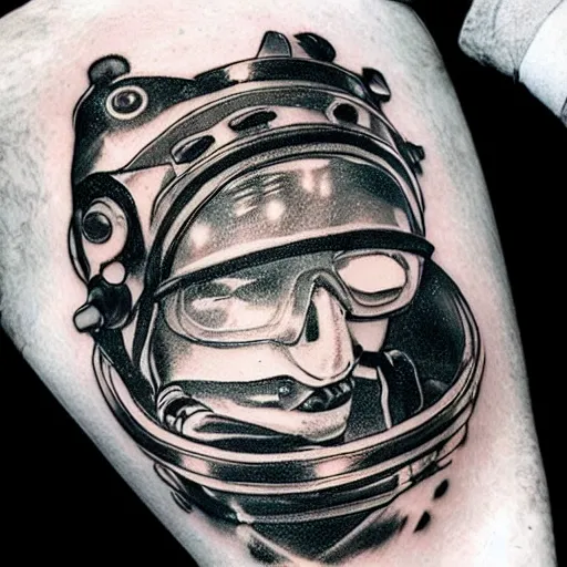 Image similar to cyberpunk underwater diver, black and white tattoo design, stencil, on white skin, by artgerm