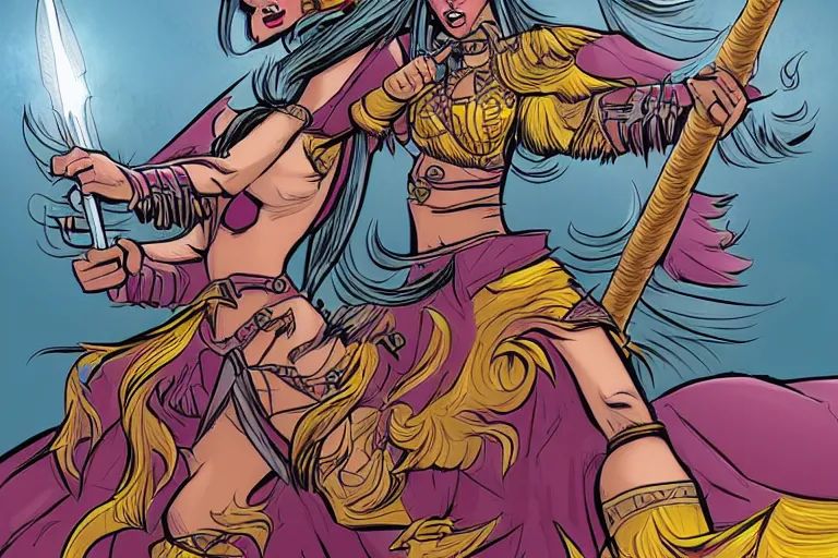Prompt: Fearsome warrior queen, Dan DeCarlo style, concept art, smooth, sharp focus, illustration, cartoon style illustration