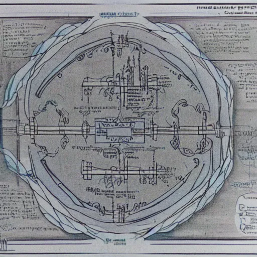 Image similar to blueprint diagram schematic of arcane eldritch mystical magic