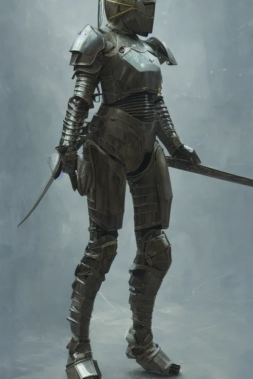 Prompt: full armored female knight errant in a high tech botanical world | solarpunk | artstation | hyperrealistic | high detail | Jules Joseph Lefebvre