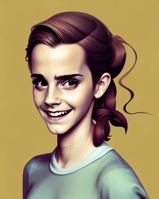 Prompt: beautiful full body Emma Watson goofy smiling illustration by lois van baarle and loish and ross tran and rossdraws and sam yang and samdoesarts and artgerm and Cecil Beaton, Lee Miller, Irving Penn, David Bailey, digital art, highly detailed, intricate, sharp focus, Trending on Artstation HQ, deviantart