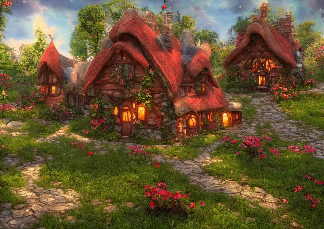 Image similar to fairy tale cottage in shape of strawberry, fantasy artwork, very beautiful scenery, hd, hdr, unreal engine 5, cinematic 4 k wallpaper, 8 k, ultra detailed, high resolution, artstation