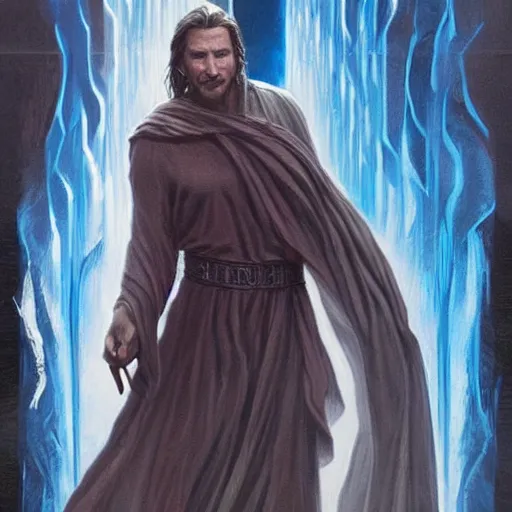 Image similar to Liam Neeson as the prophet Elijah calling down fire, symmetrical, smooth, sharp focus, art by magali villeneuve and art germ, concept art, very high quality