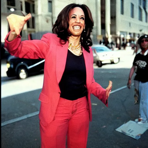 Prompt: Kamala Harris on steroids, 1990s street performer