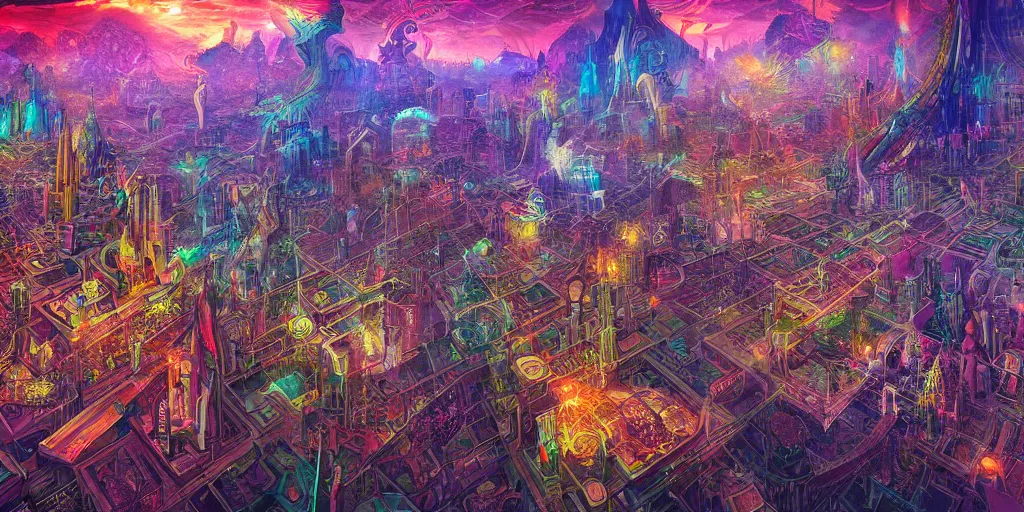 Prompt: DMT city by Android Jones