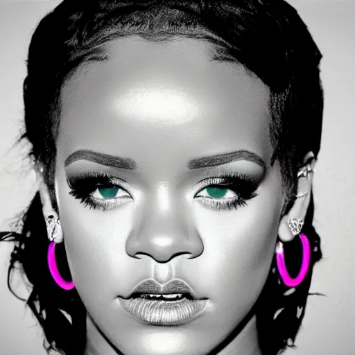 Image similar to Neon Wall art of Rihanna, Brick Background, 4K
