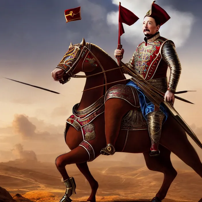 Image similar to full length photo of elon musk as an ottoman warrior, highly detailed, 4 k, hdr, smooth, sharp focus, high resolution, award - winning photo