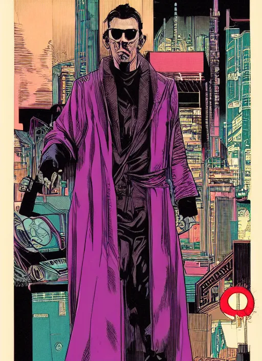 Image similar to portrait of a cyberpunk noir detective who dabbles in the occult with a cool robe by moebius