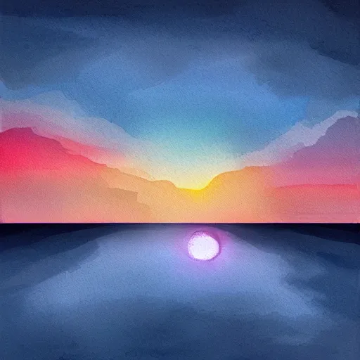 Prompt: sunset sky of dusk, digital watercolor painting, trending on artstation