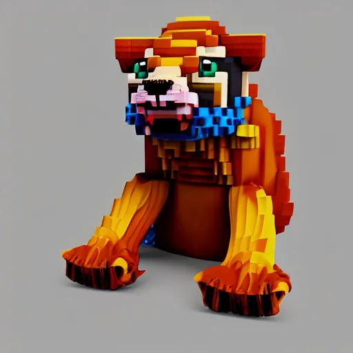 Prompt: voxel art of a creepy tiger, orthographic, colorful, 4k, blender render