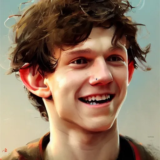 Image similar to smiling cute tom holland by ruan jia, portrait
