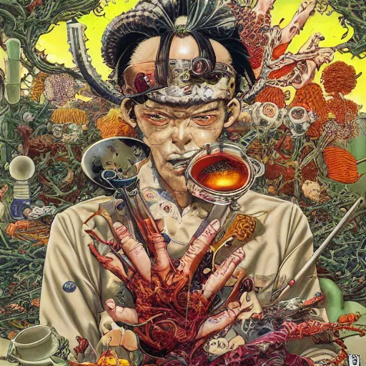 Prompt: crazy chef, by yoichi hatakenaka, masamune shirow, josan gonzales and dan mumford, ayami kojima, takato yamamoto, barclay shaw, karol bak