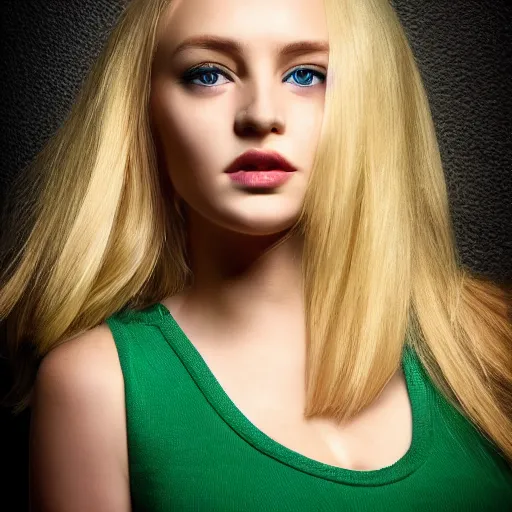 Prompt: A beautiful woman with blonde hair and green emerald color eyes and small face no makeup, full body portrait, highly detailed, excellent composition, dramatic lighting, realistic 4k