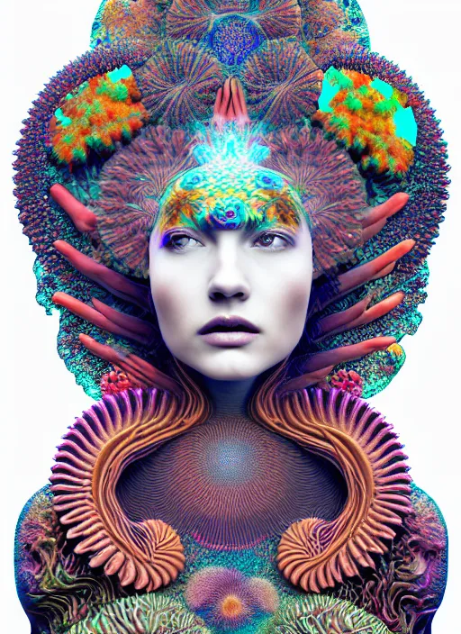 Prompt: ridiculously beautiful young womans face, radiating psychedelics, blooming, portals into dimensions, coral, birds, symmetrical, in the style of ernst haeckel, effervescent, sacred geometry, surrealism, photo realistic, epic and cinematic, 3 d