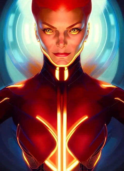 Image similar to symmetry portrait of jean grey from 9 0 s x - men, glowing lights, intricate, elegant, highly detailed, digital painting, artstation, concept art, smooth, sharp focus, illustration, art by artgerm and greg rutkowski and alphonse mucha