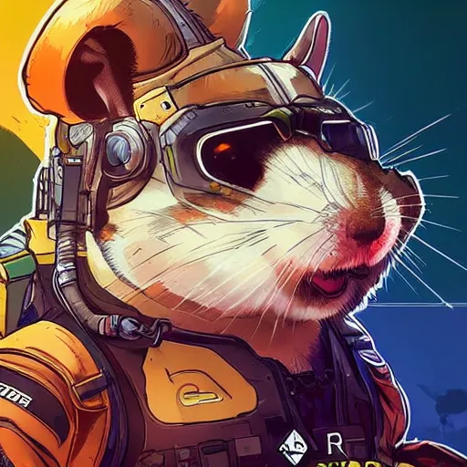 Image similar to crypto hamster as apex legends character, digital illustration portrait design, by android jones and greg rutkowski, retrowave color scheme, detailed, cinematic lighting, wide angle action dynamic portrait