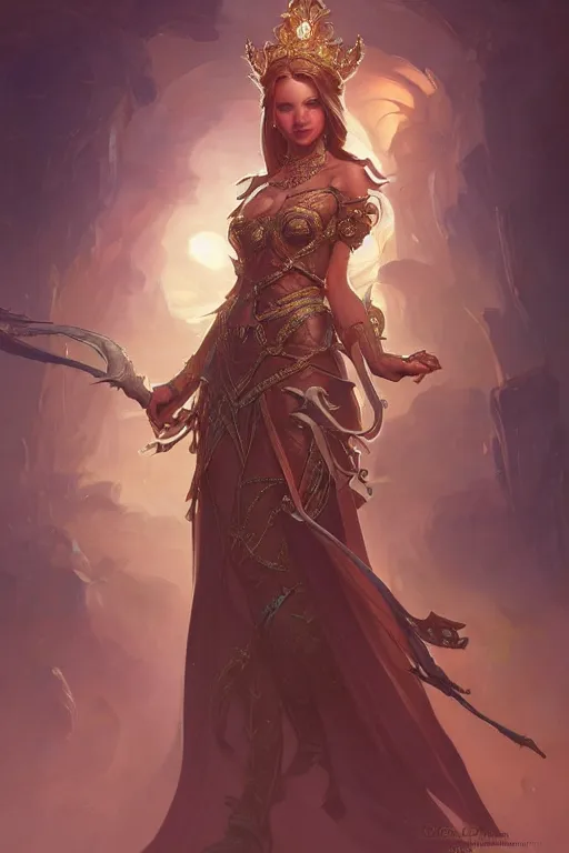 Image similar to Beautiful female princess, Full body shot, D&D, fantasy, intricate, elegant, highly detailed, digital painting, artstation, concept art, matte, sharp focus, illustration, hearthstone, art by Artgerm and Greg Rutkowski and Alphonse Mucha