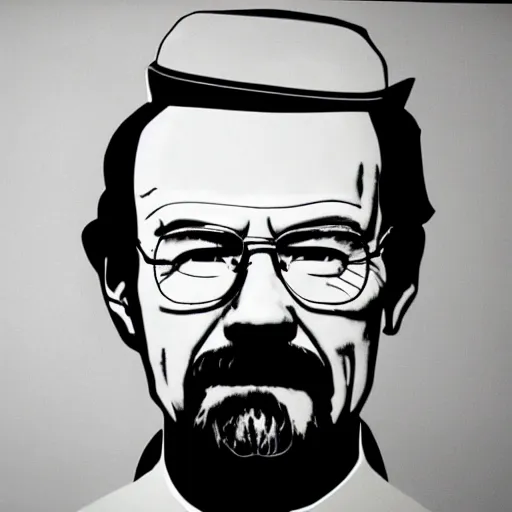 Prompt: !dream a portrait of Walter White, made by Andy Warhol, two tone, very high contrast, only black and white, simplistic, extremely high contrast, two tone, notan art, by Andy Warhol, minimalistic,