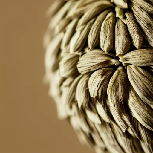 Prompt: macro portrait of a seed, studio photo, neutral tones