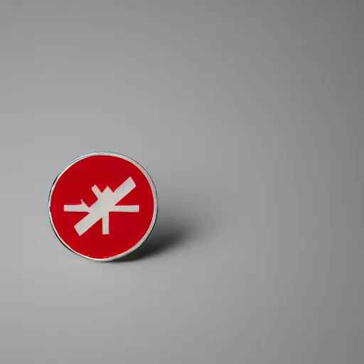 Image similar to a photo of a retro minimalistic clean fire warning enamel pin, studio lighting, behance