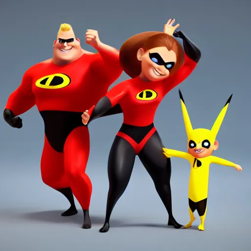 Image similar to incredibles as pokemon high resolution 3d render