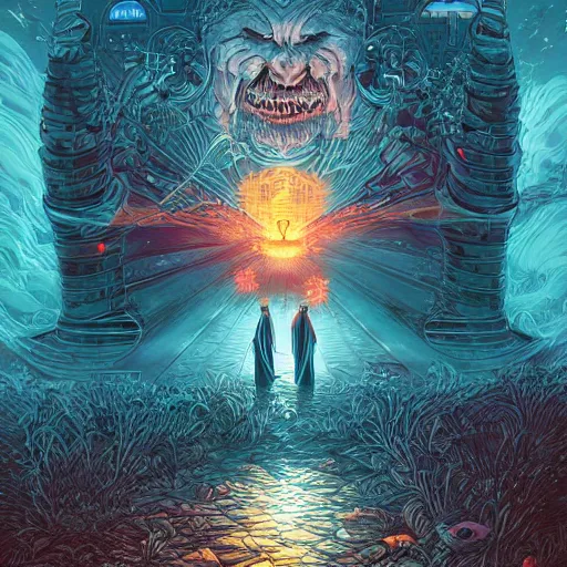 Image similar to the second coming of boogie man by dan mumford, yusuke murata, makoto shinkai, ross tran, cosmic, heavenly, god rays, intricate detail, cinematic, 8 k, cel shaded, unreal engine, featured on artstation, pixiv