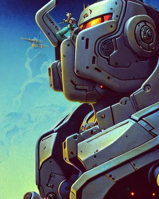 Image similar to reinhardt from overwatch, character portrait, portrait, close up, concept art, intricate details, highly detailed, vintage sci - fi poster, retro future, in the style of chris foss, rodger dean, moebius, michael whelan, and gustave dore
