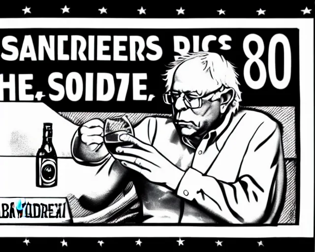 Image similar to bernie sanders drinking vodka with the soviets in the 8 0 s, propaganda poster