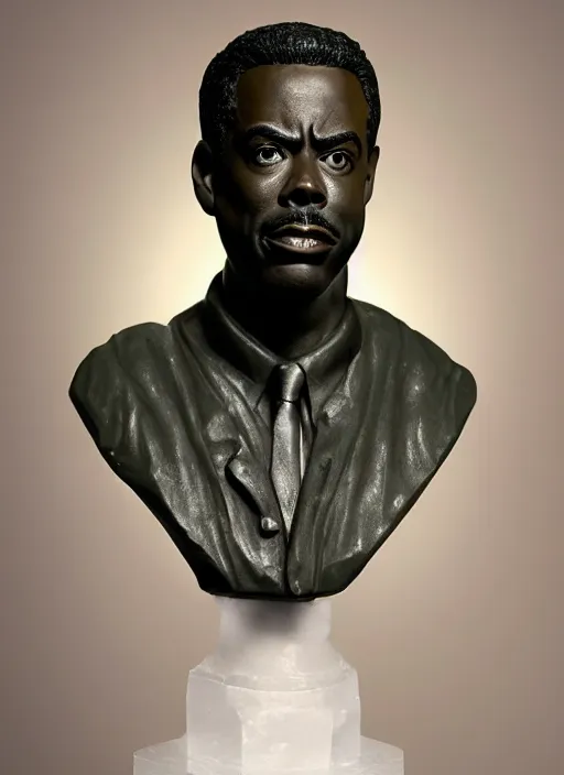 Prompt: a bust of chris rock made from translucent rock candy