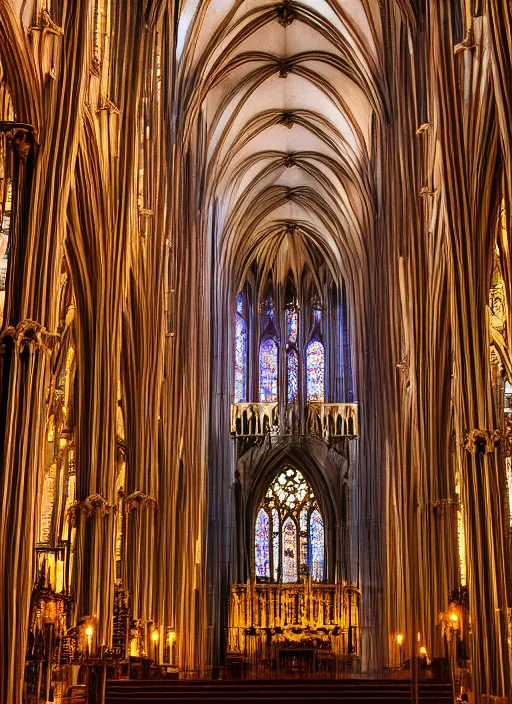 Prompt: a 3 5 mm photo of the interior of a gorgeous gothic cathedral, bokeh, canon 5 0 mm, cinematic lighting, dramatic, film, photography, golden hour, depth of field, award - winning, 3 5 mm film grain, retro, film, kodachrome