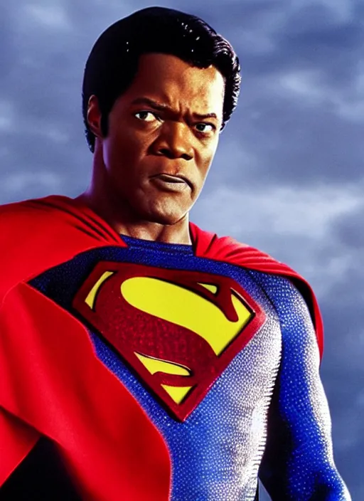 Image similar to film still of Samuel L Jackson as Superman in Superman, 4k