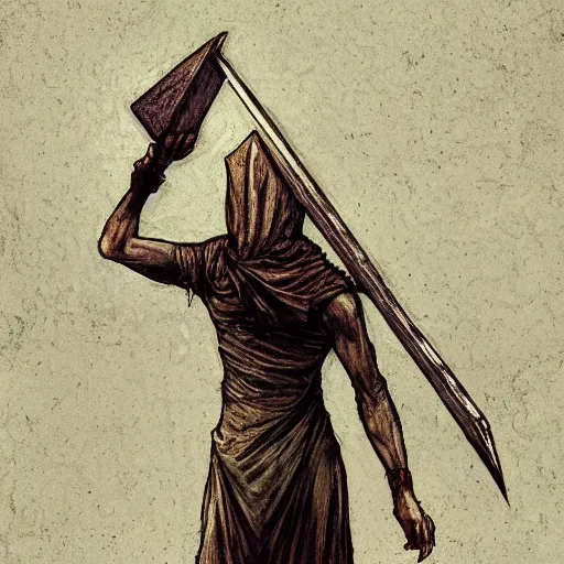 Prompt: Pyramid Head from Silent hill, highly detailed, digital painting, artstation, concept art, smooth, sharp focus, illustration, ArtStation, art by artgerm and greg rutkowski and alphonse mucha and J. C. Leyendecker and Edmund Blair Leighton and Katsuhiro Otomo and Geof Darrow and Phil hale and Ashley wood and Ilya repin and Charlie Bowater