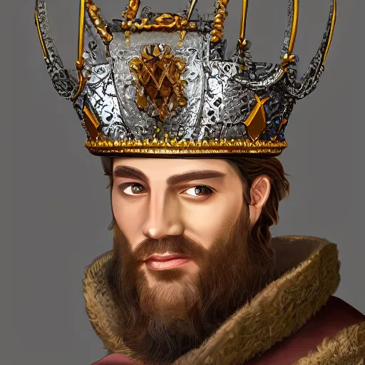 Image similar to a painting of a man wearing a crown, a character portrait by rajmund kanelba, polycount contest winner, renaissance, d & d, detailed painting, storybook illustration