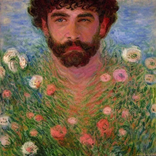 Image similar to midsommar god of beauty men by claude monet