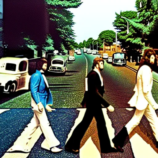 Prompt: freddy mercury crossing abbey road realistic photo