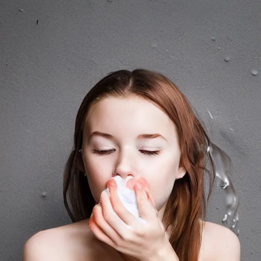 Image similar to a girl washing her face, photostock by Vasyl Dolmatov