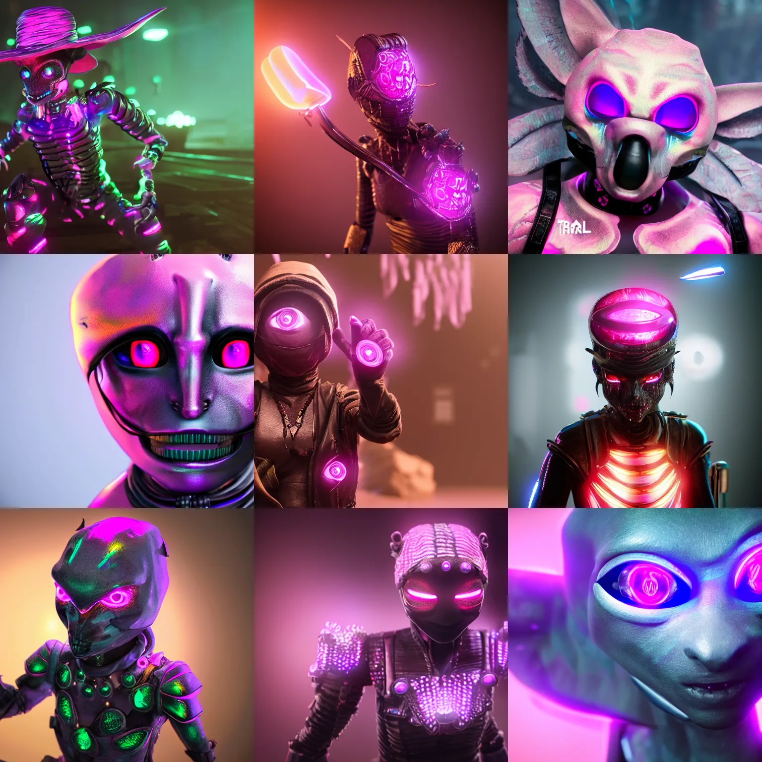 Prompt: Humanoid Bandit with Iridescent scales and glowing pink eyes. Photography, Ultra Realistic, 4K, Unreal Engine