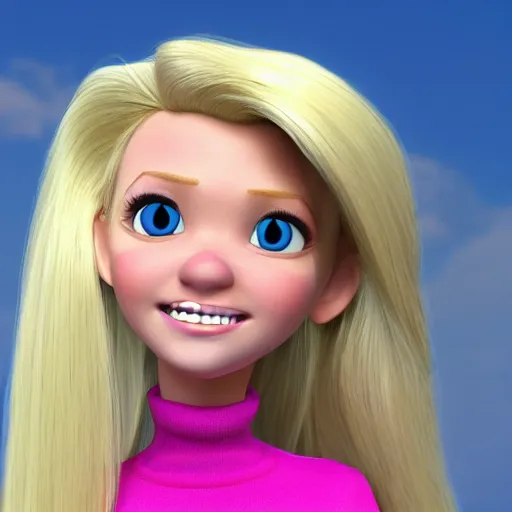 Prompt: a 3d princess with blonde hair , 3d cgi , disney style,pixar , photorealistic