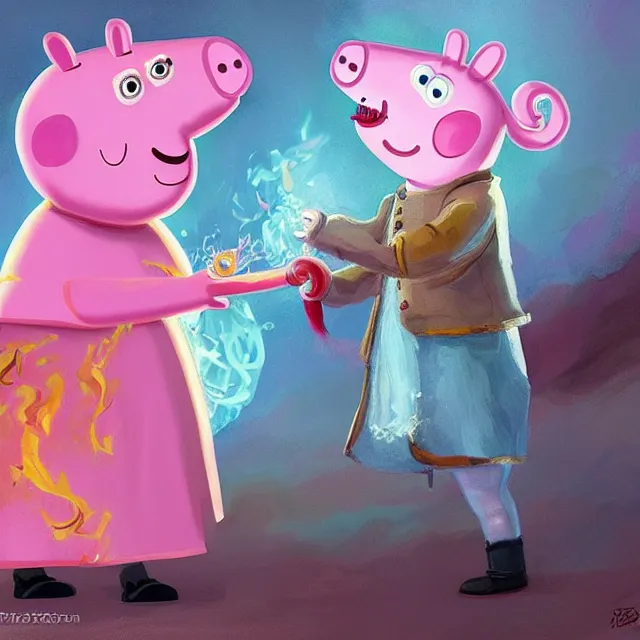 Image similar to peppa pig as a firebender, portrait, elegant, intricate, digital painting, artstation, concept art, smooth, sharp focus, illustration, art by konstantin korovin and daniel f. gerhartz and john howe