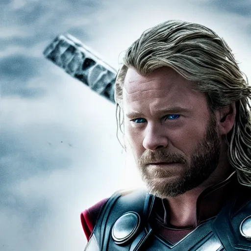 Image similar to Thor being played by Tom Hank, stylized photo