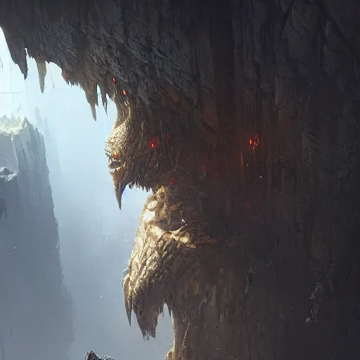 Image similar to a chasm fiend, greg rutkowski, 8 k, shallow depth of field, intricate detail, concept art,