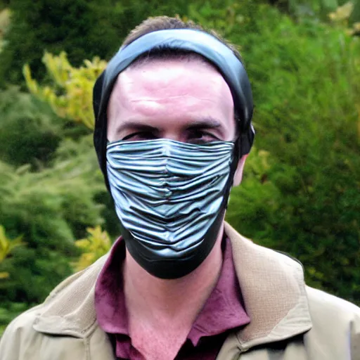 Prompt: will billy wearing a covid mask made out of duck tape satire