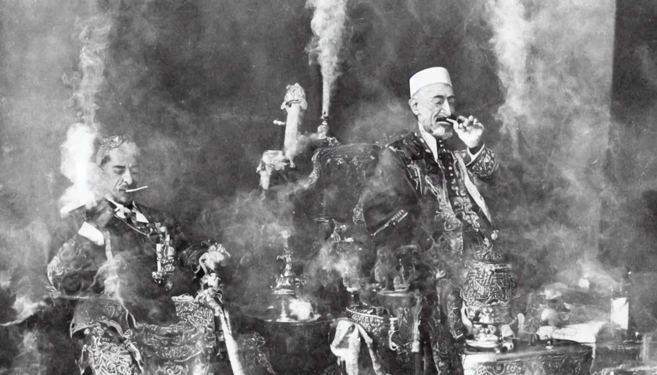 Prompt: turkish emperor smoking a hookah