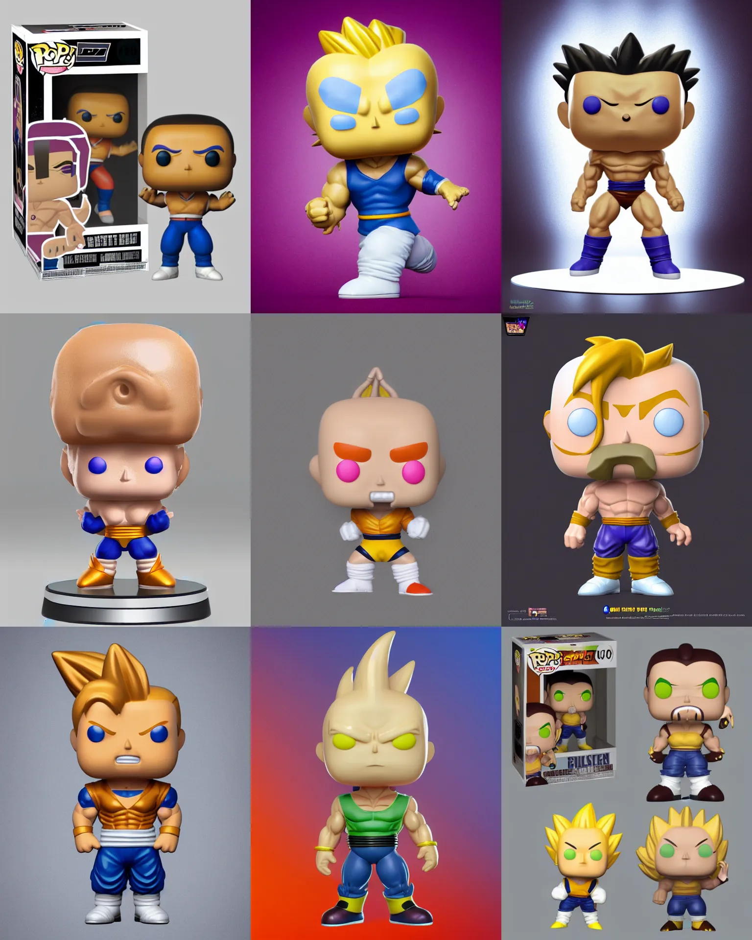 Prompt: full body 3 d render of dbz character as a funko pop!, studio lighting, white background, single body, no shadow, blender, trending on artstation, 8 k, highly detailed